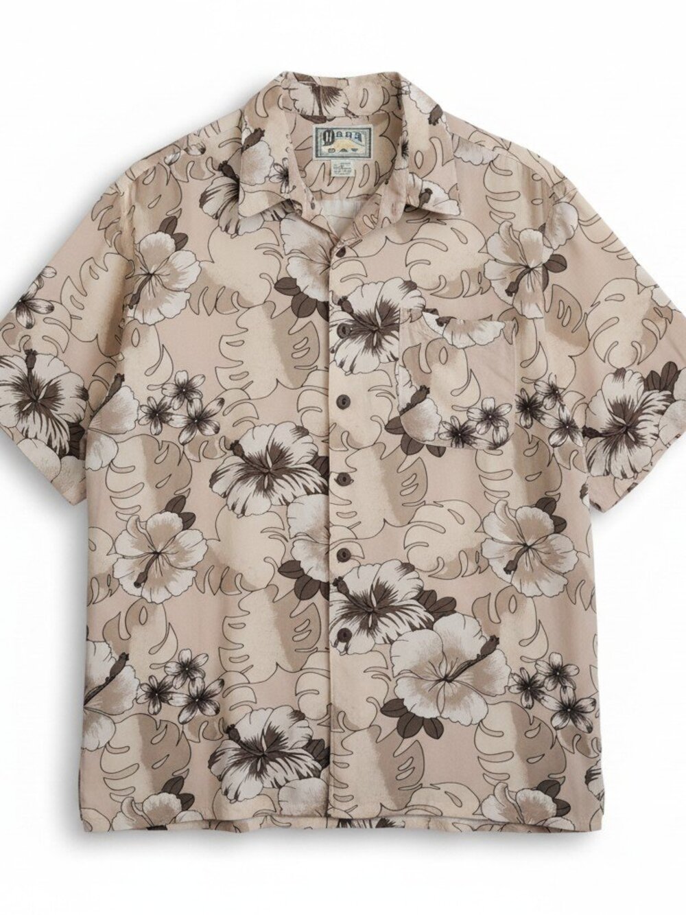 VTG Hana Bay Short Sleeve Hawaiian Shirt Mens XL Beige Floral Rayon Aloha
